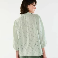 Chemisier broderie anglaise, smocks et col volanté