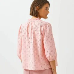 Chemisier broderie anglaise, smocks et col volanté