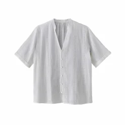 Chemisier col tunisien en broderie anglaise, manches courtes