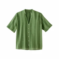 Chemisier col tunisien en broderie anglaise, manches courtes