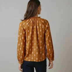 Chemisier col volanté, crêpe imprimé
