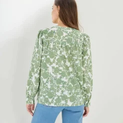 Chemisier imprimé bicolore, voile de coton