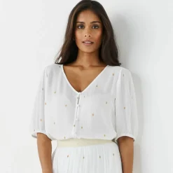 Chemisier imprimé doré, crépon