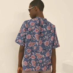Chemisier imprimé floral col tunisien, manches courtes
