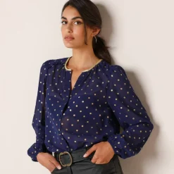 Chemisier imprimé pois doré, voile