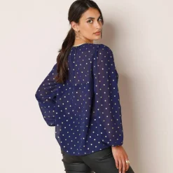 Chemisier imprimé pois doré, voile