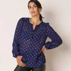 Chemisier imprimé pois doré, voile