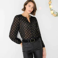 Chemisier imprimé pois doré, voile