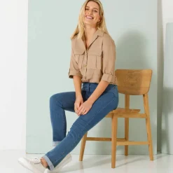 Chemisier lin-coton, manches retroussables