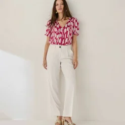 Chemisier manches blousantes imprimé bicolore, voile jacquard