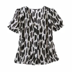 Chemisier manches blousantes imprimé bicolore, voile jacquard