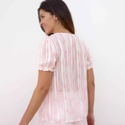 Chemisier manches blousantes imprimé bicolore, voile jacquard