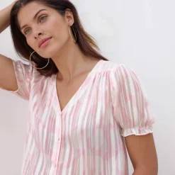 Chemisier manches blousantes imprimé bicolore, voile jacquard