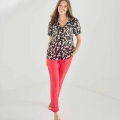 Chemisier manches blousantes imprimé floral, voile jacquard