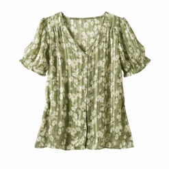 Chemisier manches blousantes imprimé floral, voile jacquard