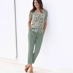 Chemisier manches blousantes imprimé floral, voile jacquard