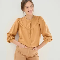 Chemisier uni, voile de coton