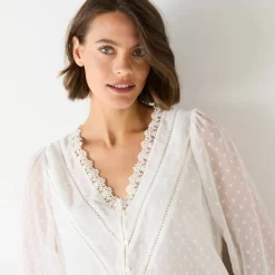 Chemisier voile plumetis, détails macramé
