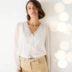 Chemisier voile plumetis, détails macramé
