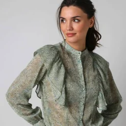 Chemisier volanté voile chiffon imprimé