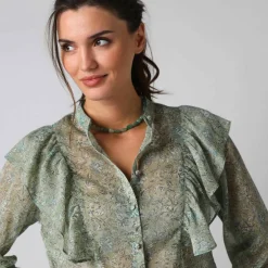 Chemisier volanté voile chiffon imprimé