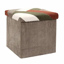 Coffre-pouf côtelé pliable patchwork