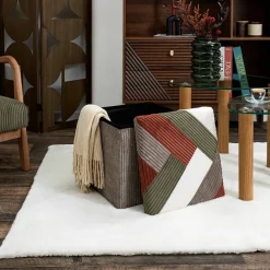 Coffre-pouf côtelé pliable patchwork