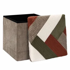 Coffre-pouf côtelé pliable patchwork