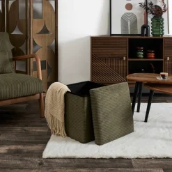 Coffre-pouf pliable, revêtement tissu côtelé