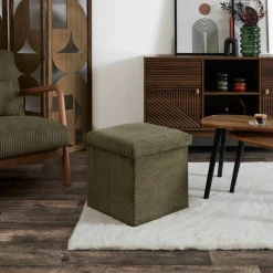 Coffre-pouf pliable, revêtement tissu côtelé