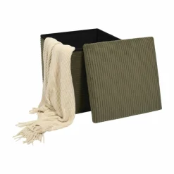 Coffre-pouf pliable, revêtement tissu côtelé