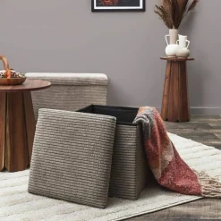 Coffre-pouf pliable, revêtement tissu côtelé