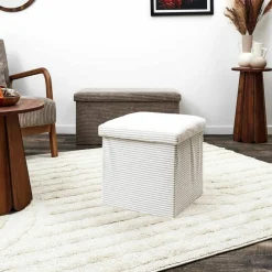 Coffre-pouf pliable, revêtement tissu côtelé