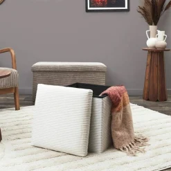 Coffre-pouf pliable, revêtement tissu côtelé