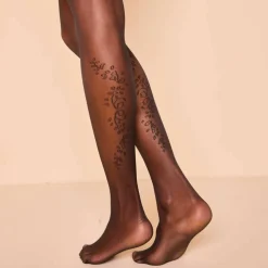 Collant fantaisie imitation tattoo "fleurs" - lot de 2