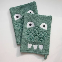 Collection éponge enfant brodée dinosaure coton - 380 g/m²