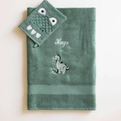 Collection éponge enfant brodée personnalisable dinosaure coton - 380g/m2
