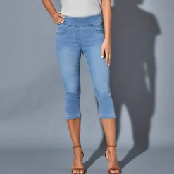 Corsaire fuselé ultra stretch, maille effet jean