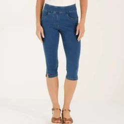 Corsaire fuselé ultra stretch, maille effet jean