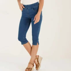 Corsaire fuselé ultra stretch, maille effet jean