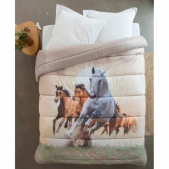 Couette microfibre impression photo chevaux 400g/m2