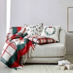 Coussin coton bouclette, broderies Noël