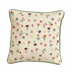 Coussin coton lin broderie fleurie