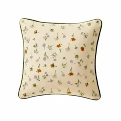 Coussin coton lin broderie fleurie