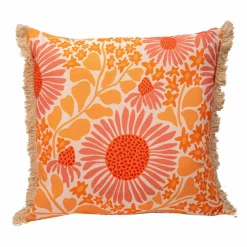 Coussin fleurs colorées finitions franges