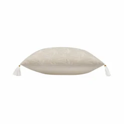 Coussin imprimé palmiers et pompons