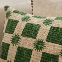 Coussin imprimé soleil et damier