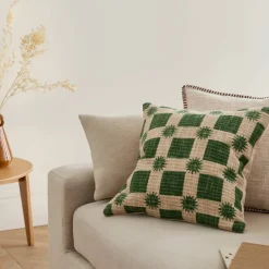 Coussin imprimé soleil et damier