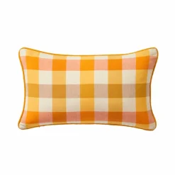 Coussin rectangulaire coton lin carreaux
