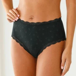 Culotte taille haute en coton stretch brodé et dentelle - lot de 3